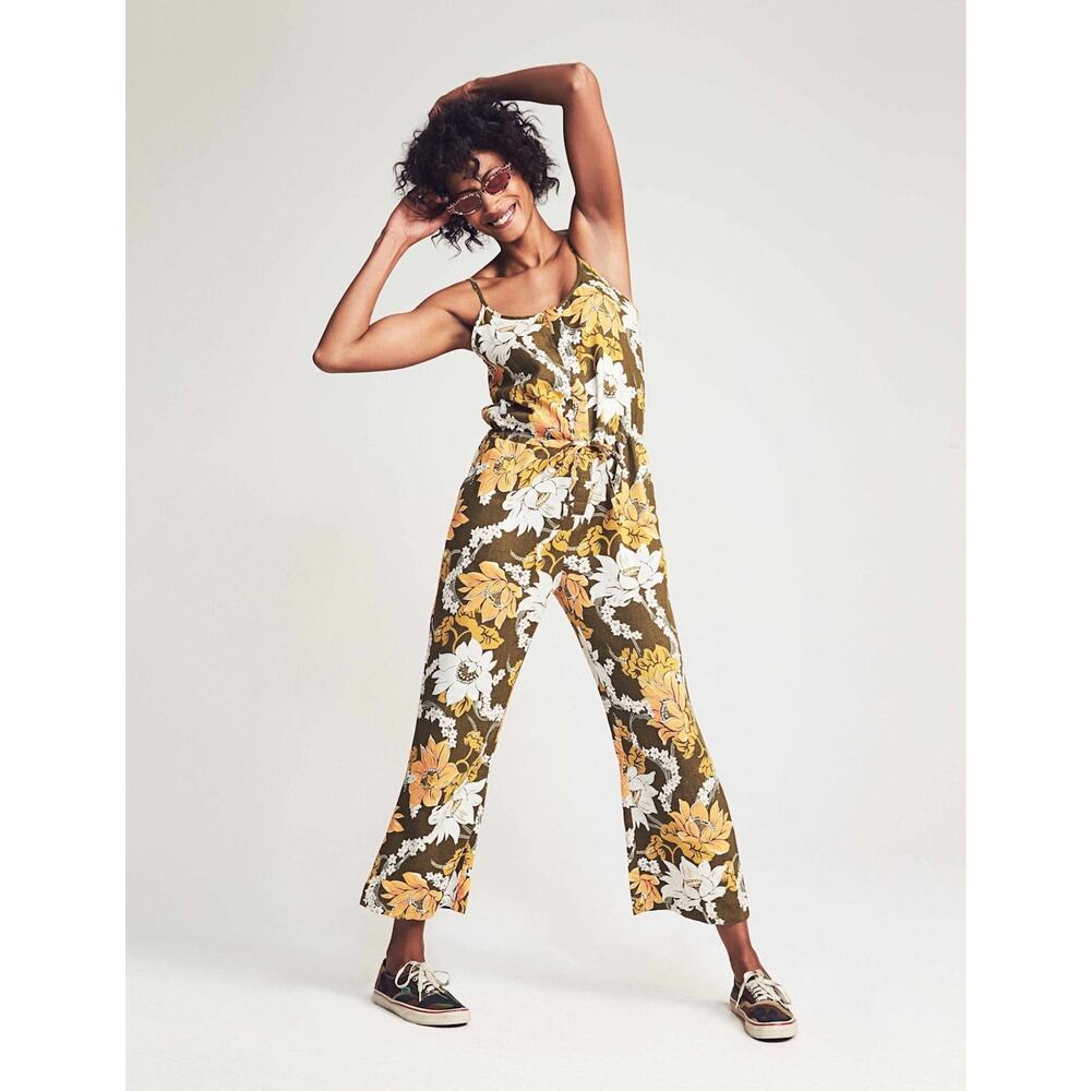 Faherty Floral Jumpsuit in Olive and White